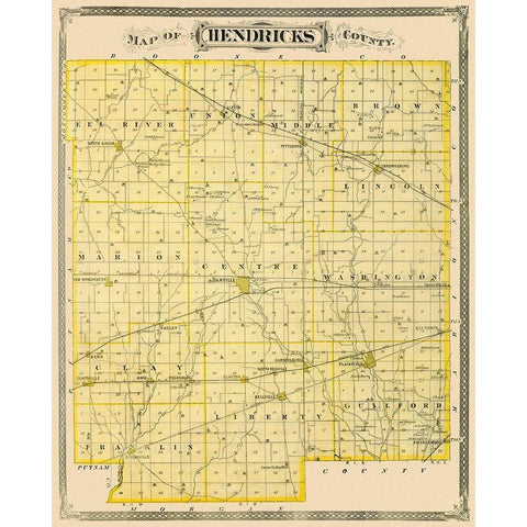 Hendricks Indiana Landowner - Andreas 1876 Black Modern Wood Framed Art Print with Double Matting by Andreas