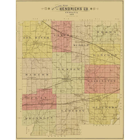 Hendricks Indiana - Ogle 1904 Gold Ornate Wood Framed Art Print with Double Matting by Ogle