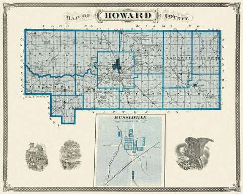 Howard Indiana Landowner - Andreas 1876 Black Ornate Wood Framed Art Print with Double Matting by Andreas