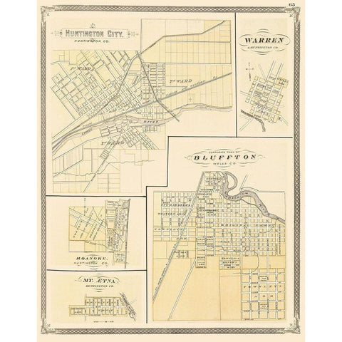 Huntington Indiana - Baskin 1876 Gold Ornate Wood Framed Art Print with Double Matting by Baskin