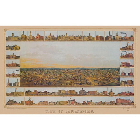 Indianapolis Indiana - Palmatary 1854 Black Modern Wood Framed Art Print with Double Matting by Palmatary
