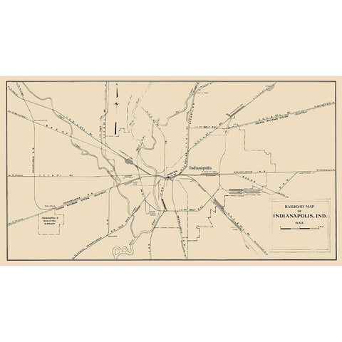 Indianapolis Indiana Railroad Map 1950 White Modern Wood Framed Art Print by Monon Railway