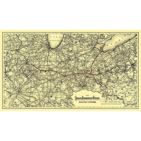 Indiana, Bloomington and Western Railway 1872 White Modern Wood Framed Art Print by Colton