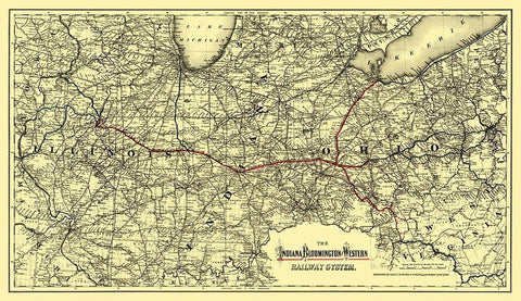 Indiana, Bloomington and Western Railway 1872 White Modern Wood Framed Art Print with Double Matting by Colton