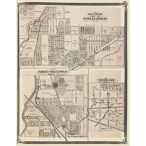 Indianapolis Indiana Landowner - Baskin 1876 White Modern Wood Framed Art Print by Baskin