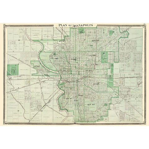 Indianapolis Indiana Landowner - Baskin 1876 Black Modern Wood Framed Art Print with Double Matting by Baskin