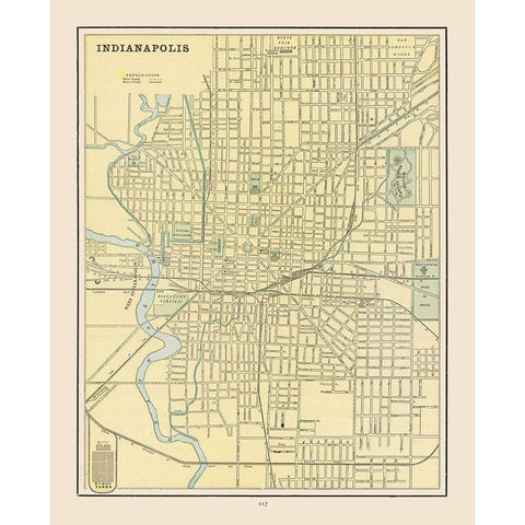 Indianapolis  Indiana - Cram 1892 Gold Ornate Wood Framed Art Print with Double Matting by Cram