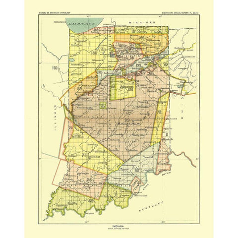 Indiana - Hoen 1896 White Modern Wood Framed Art Print by Hoen