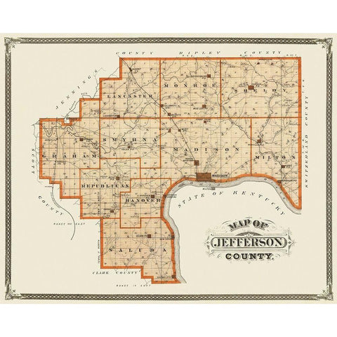 Jefferson Indiana Landowner - Andreas 1876 Black Modern Wood Framed Art Print with Double Matting by Andreas