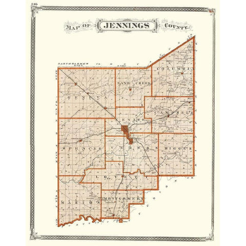 Jennings Indiana - Baskin 1876 Gold Ornate Wood Framed Art Print with Double Matting by Baskin