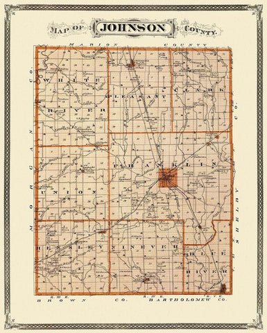 Johnson Indiana Landowner - Andreas 1876 White Modern Wood Framed Art Print with Double Matting by Andreas