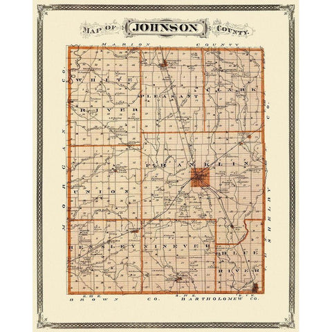 Johnson Indiana Landowner - Andreas 1876 Gold Ornate Wood Framed Art Print with Double Matting by Andreas