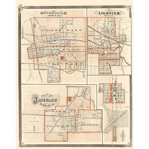 Kendallville, Ligonier, Waterloo, Garrett Indiana Gold Ornate Wood Framed Art Print with Double Matting by Baskin