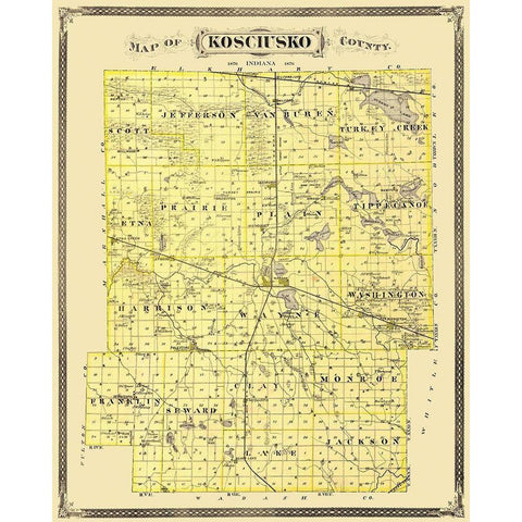 Kosciusko Indiana Landowner - Andreas 1876 Gold Ornate Wood Framed Art Print with Double Matting by Andreas