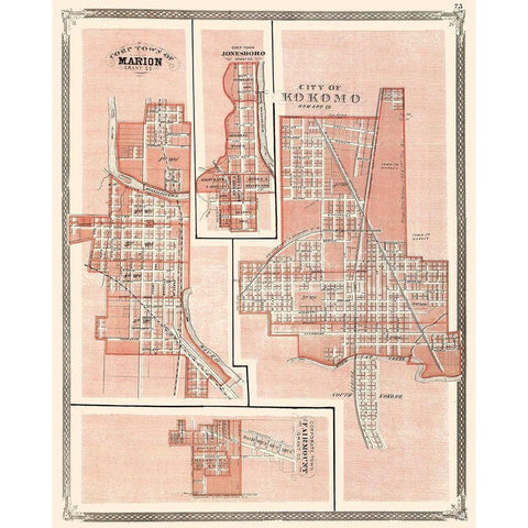 Kokomo Indiana - Baskin 1876 Gold Ornate Wood Framed Art Print with Double Matting by Baskin