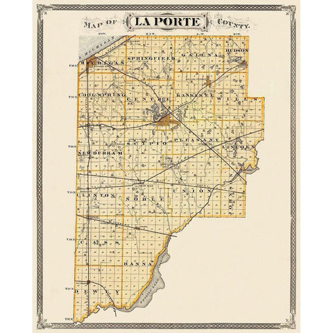 La Porte Indiana Landowner - Andreas 1876 Gold Ornate Wood Framed Art Print with Double Matting by Andreas