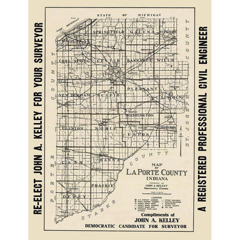 La Porte Indiana - Kelley 1937 Black Modern Wood Framed Art Print with Double Matting by Kelley