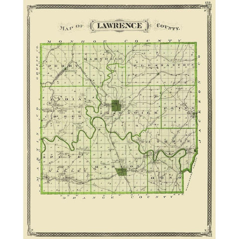 Lawrence Indiana - Baskin 1876 Gold Ornate Wood Framed Art Print with Double Matting by Baskin