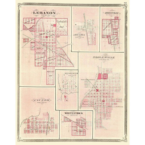 Lebanon, Arcadia, Zionsville Indiana - Baskin 1876 Gold Ornate Wood Framed Art Print with Double Matting by Baskin