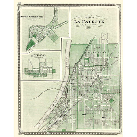 La Fayette Indiana - Baskin 1876 White Modern Wood Framed Art Print by Baskin