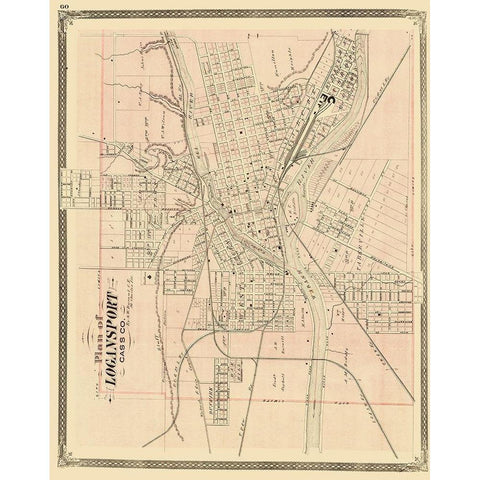 Logansport Indiana Landowner - Baskin 1876 Gold Ornate Wood Framed Art Print with Double Matting by Baskin