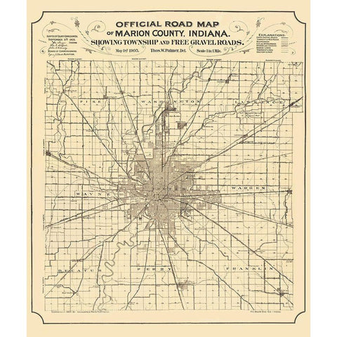 Marion Indiana - Palmer 1905 White Modern Wood Framed Art Print by Palmer