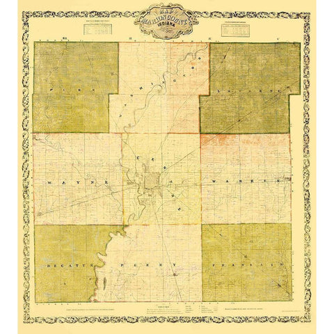 Marion Indiana Landowner - Wallace 1855 Gold Ornate Wood Framed Art Print with Double Matting by Wallace