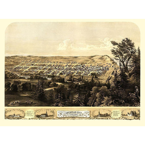 Michigan City Indiana - Ruger 1869 Black Modern Wood Framed Art Print with Double Matting by Ruger