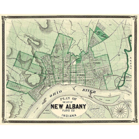 New Albany Indiana - Baskin 1876 Gold Ornate Wood Framed Art Print with Double Matting by Baskin