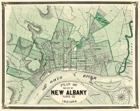 New Albany Indiana - Baskin 1876 White Modern Wood Framed Art Print with Double Matting by Baskin