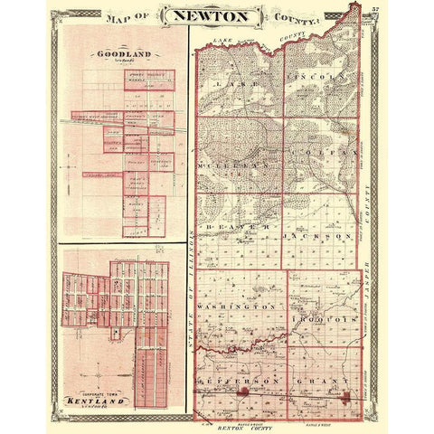 Newton Indiana - Baskin 1876 Gold Ornate Wood Framed Art Print with Double Matting by Baskin