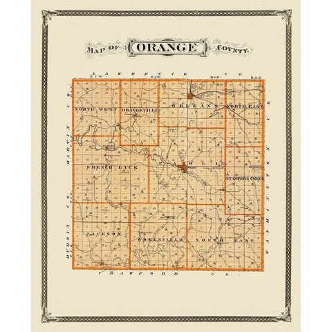 Orange Indiana Landowner - Andreas 1876 Black Modern Wood Framed Art Print with Double Matting by Andreas