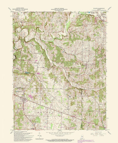 Palmyra Indiana Quad - USGS 1988 White Modern Wood Framed Art Print with Double Matting by USGS