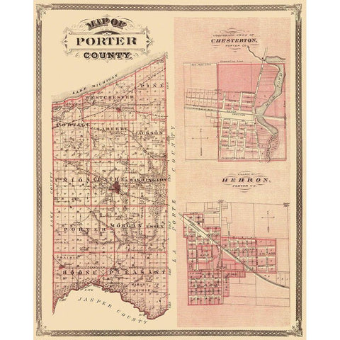 Porter Indiana Landowner - Andreas 1876 Gold Ornate Wood Framed Art Print with Double Matting by Andreas