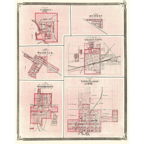 Portland Indiana - Baskin 1876 Black Modern Wood Framed Art Print with Double Matting by Baskin