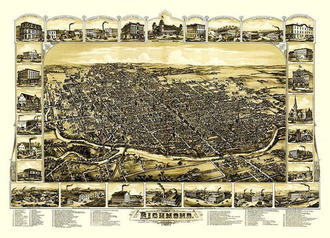 Richmond Indiana - Gilman 1884 White Modern Wood Framed Art Print with Double Matting by Gilman