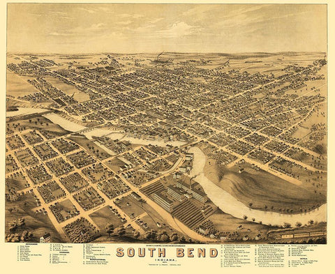 South Bend Indiana - Stoner 1874 Black Ornate Wood Framed Art Print with Double Matting by Stoner