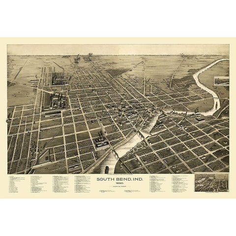 South Bend Indiana - Pauli 1890 Gold Ornate Wood Framed Art Print with Double Matting by Pauli