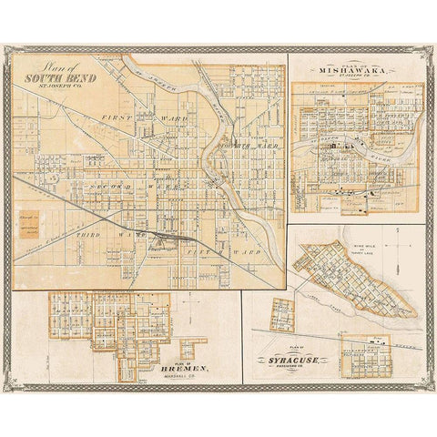 South Bend, Mishawaka, Bremen Indiana Landowner Black Modern Wood Framed Art Print by Baskin