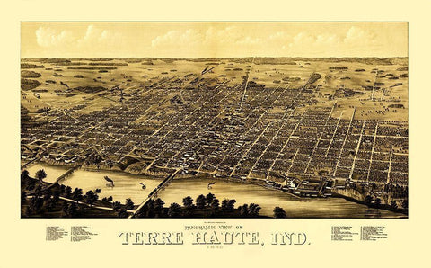 Terre Haute Indiana - Beck 1880 Black Ornate Wood Framed Art Print with Double Matting by Beck