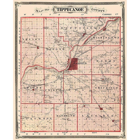 Tippecanoe Indiana Landowner - Andreas 1876 Gold Ornate Wood Framed Art Print with Double Matting by Andreas