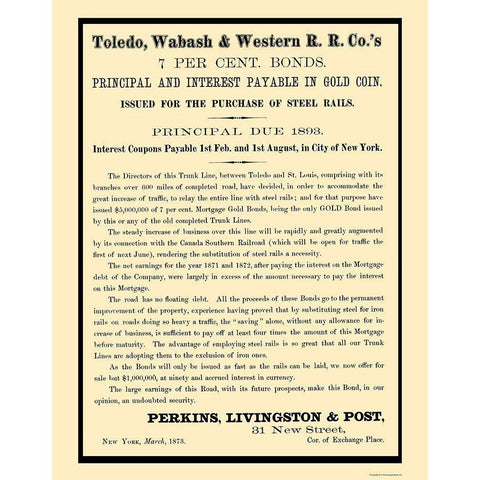 Toledo, Wabash and Western Railway 2 - Colton 1873 Gold Ornate Wood Framed Art Print with Double Matting by Colton