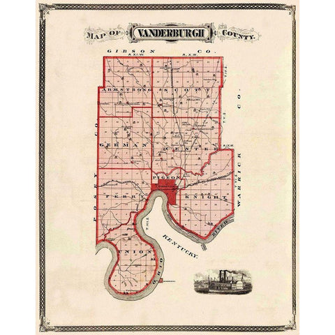 Vanderburgh Indiana Landowner - Andreas 1876 Gold Ornate Wood Framed Art Print with Double Matting by Andreas