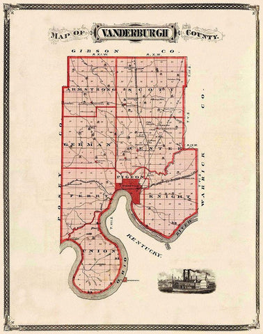 Vanderburgh Indiana Landowner - Andreas 1876 White Modern Wood Framed Art Print with Double Matting by Andreas