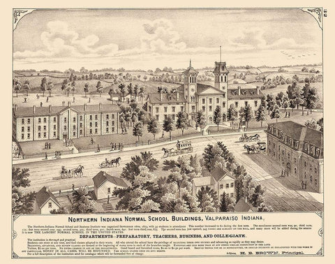 Normal School Buildings Valparaiso Indiana Black Ornate Wood Framed Art Print with Double Matting by Baskin