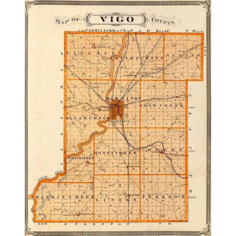 Vigo Indiana - Andreas 1876 Black Modern Wood Framed Art Print with Double Matting by Andreas