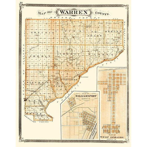Warren Indiana - Baskin 1876 Gold Ornate Wood Framed Art Print with Double Matting by Baskin