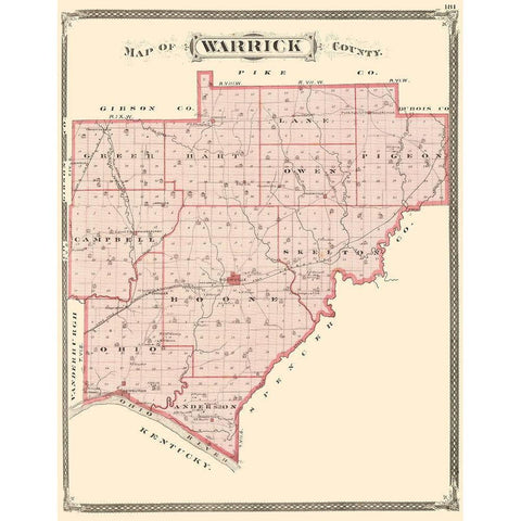 Warrick Indiana - Baskin 1876 Gold Ornate Wood Framed Art Print with Double Matting by Baskin