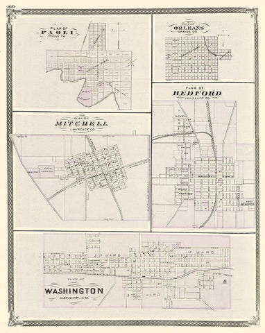 Washington, Paoli, Orleans, Bedford, Mitchell White Modern Wood Framed Art Print with Double Matting by Baskin