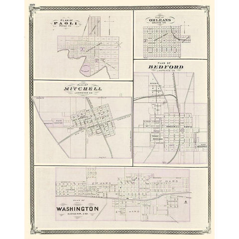 Washington, Paoli, Orleans, Bedford, Mitchell Black Modern Wood Framed Art Print by Baskin